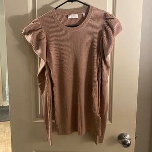 NWOT Seven For All Mankind 7Fam Puff Sleeve Ribbed Sweater. Blush, size L